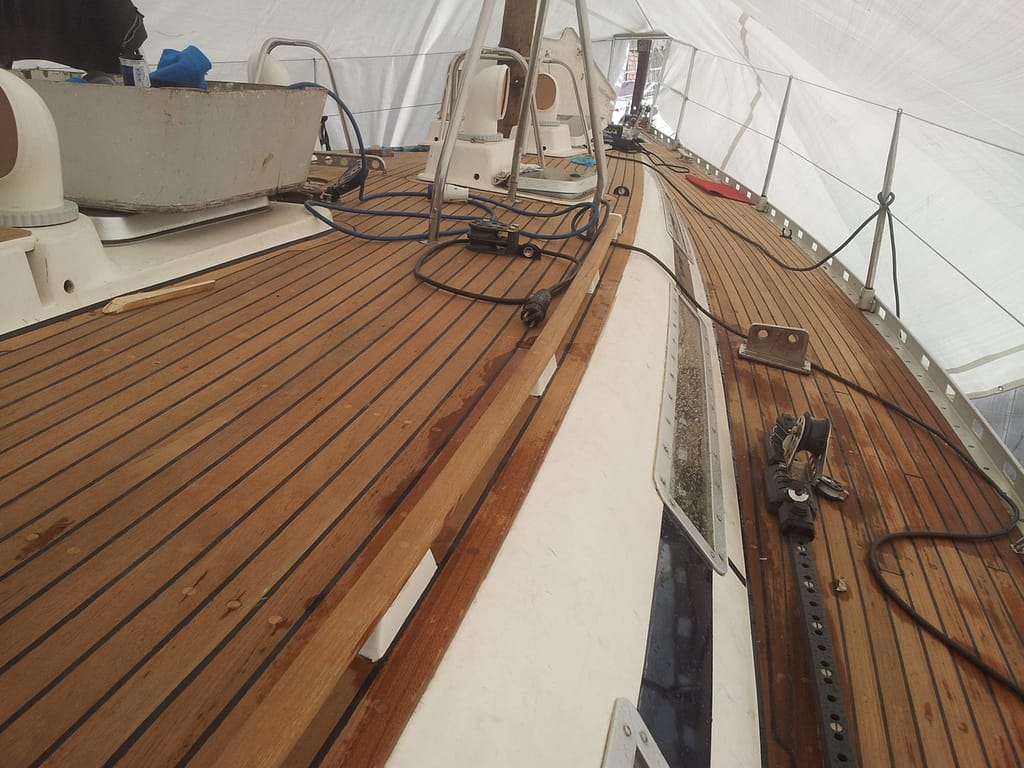 Completed refit of the deck of a Wauzquiez 45 in the Boatyard