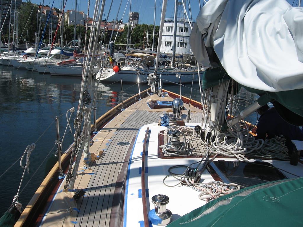 Varnishing DIANA, Classic s/y built by Abeking & Rasmussen