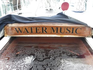 New carved teak plank with boat name